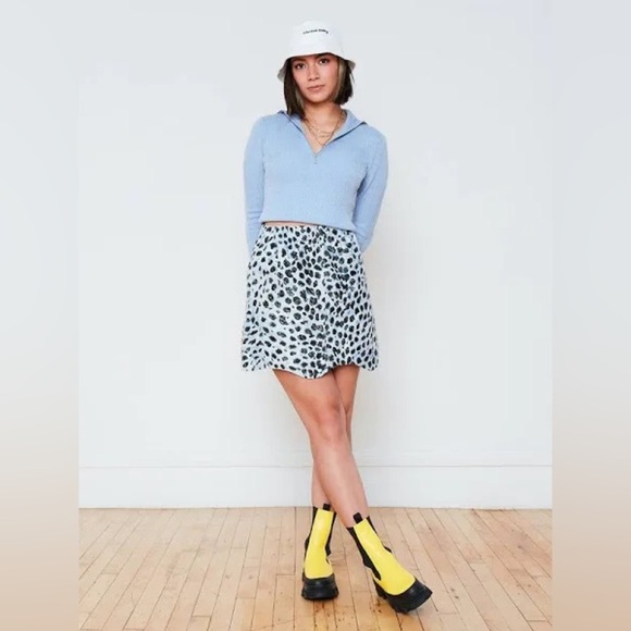 NWT GANNI - Blue & Black Crispy Jacquard Mini Skirt - Picture 1 of 8